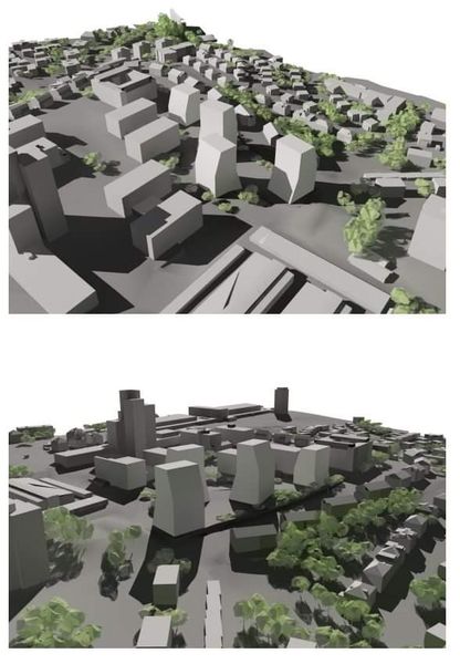 A close-up of a model of a city Description automatically generated